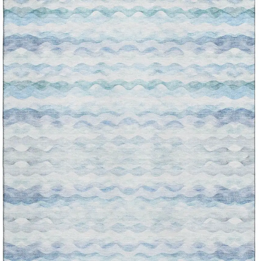 Blue And Ivory Geometric Washable Area Rug With UV Protection Photo 3