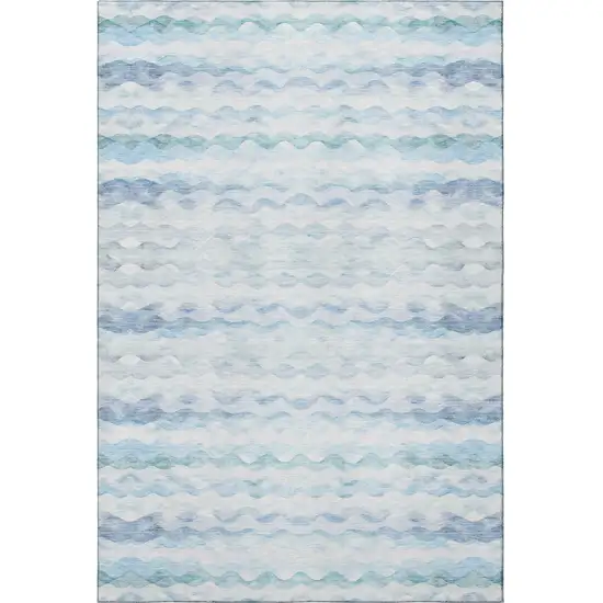 Blue And Ivory Geometric Washable Area Rug With UV Protection Photo 4