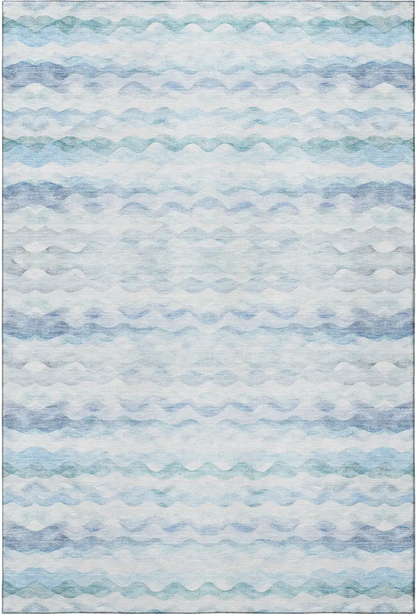 Blue And Ivory Geometric Washable Area Rug With UV Protection Photo 4