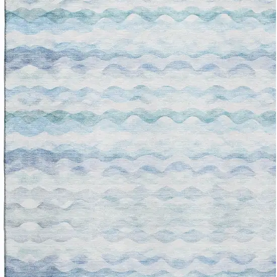 Blue And Ivory Geometric Washable Area Rug With UV Protection Photo 3