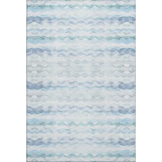 Blue And Ivory Geometric Washable Area Rug With UV Protection Photo 1