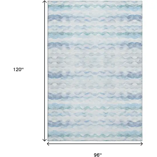 Blue And Ivory Geometric Washable Area Rug With UV Protection Photo 3