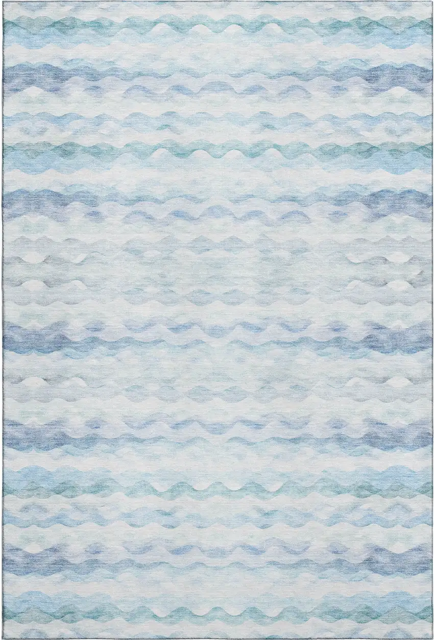 Blue And Ivory Geometric Washable Area Rug With UV Protection Photo 1