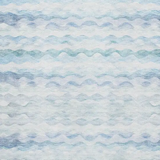 Blue And Ivory Geometric Washable Area Rug With UV Protection Photo 3