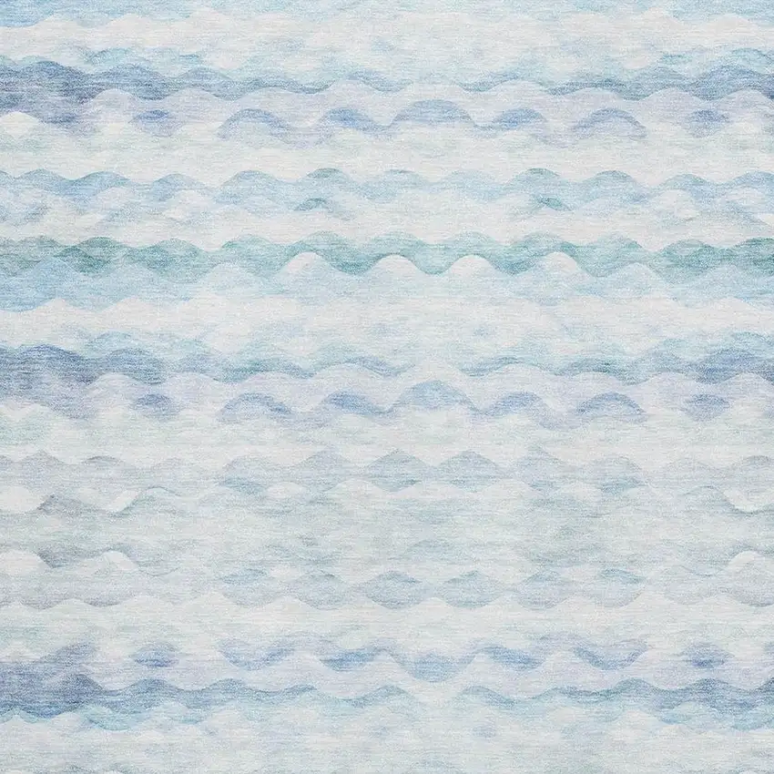 Blue And Ivory Geometric Washable Area Rug With UV Protection Photo 3