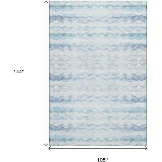 Blue And Ivory Geometric Washable Area Rug With UV Protection Photo 3