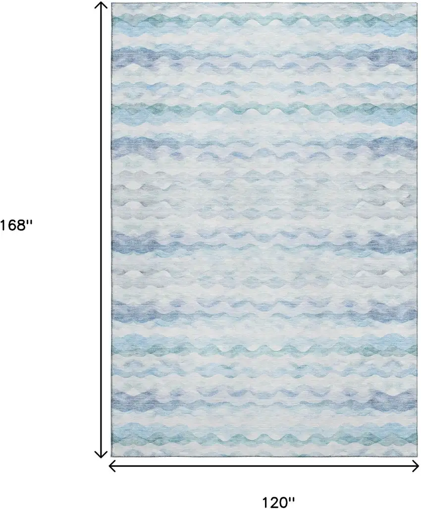 Blue And Ivory Geometric Washable Area Rug With UV Protection Photo 3