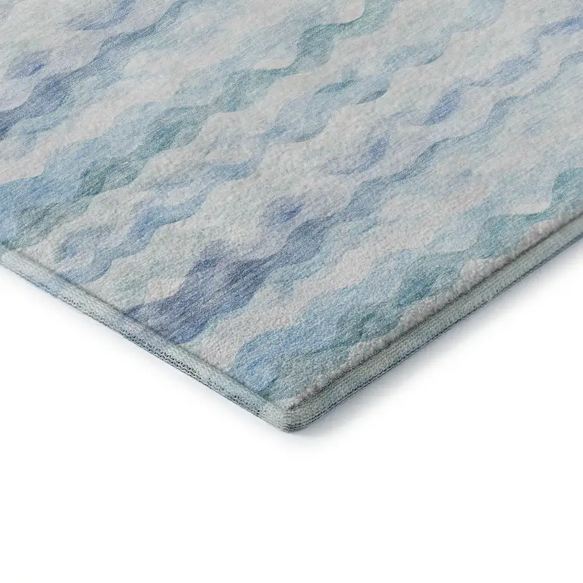 Blue And Ivory Geometric Washable Area Rug With UV Protection Photo 8