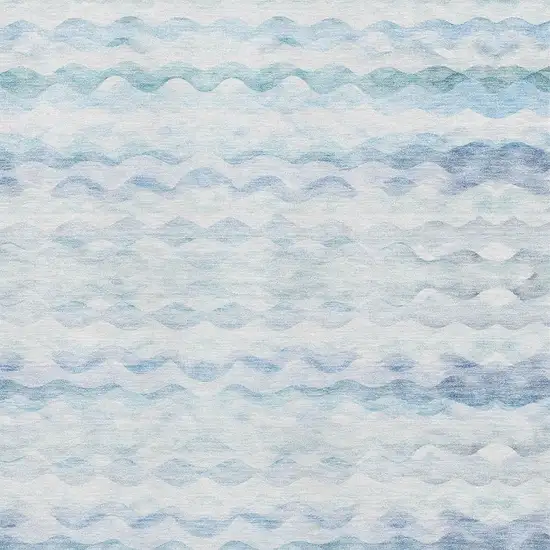 Blue And Ivory Geometric Washable Area Rug With UV Protection Photo 3