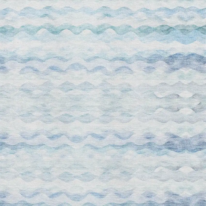 Blue And Ivory Geometric Washable Area Rug With UV Protection Photo 3