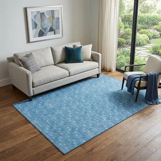 Blue And Ivory Geometric Washable Area Rug With UV Protection Photo 1