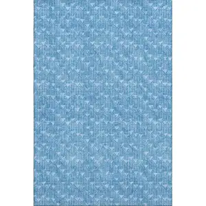 Photo of Blue And Ivory Geometric Washable Area Rug With UV Protection