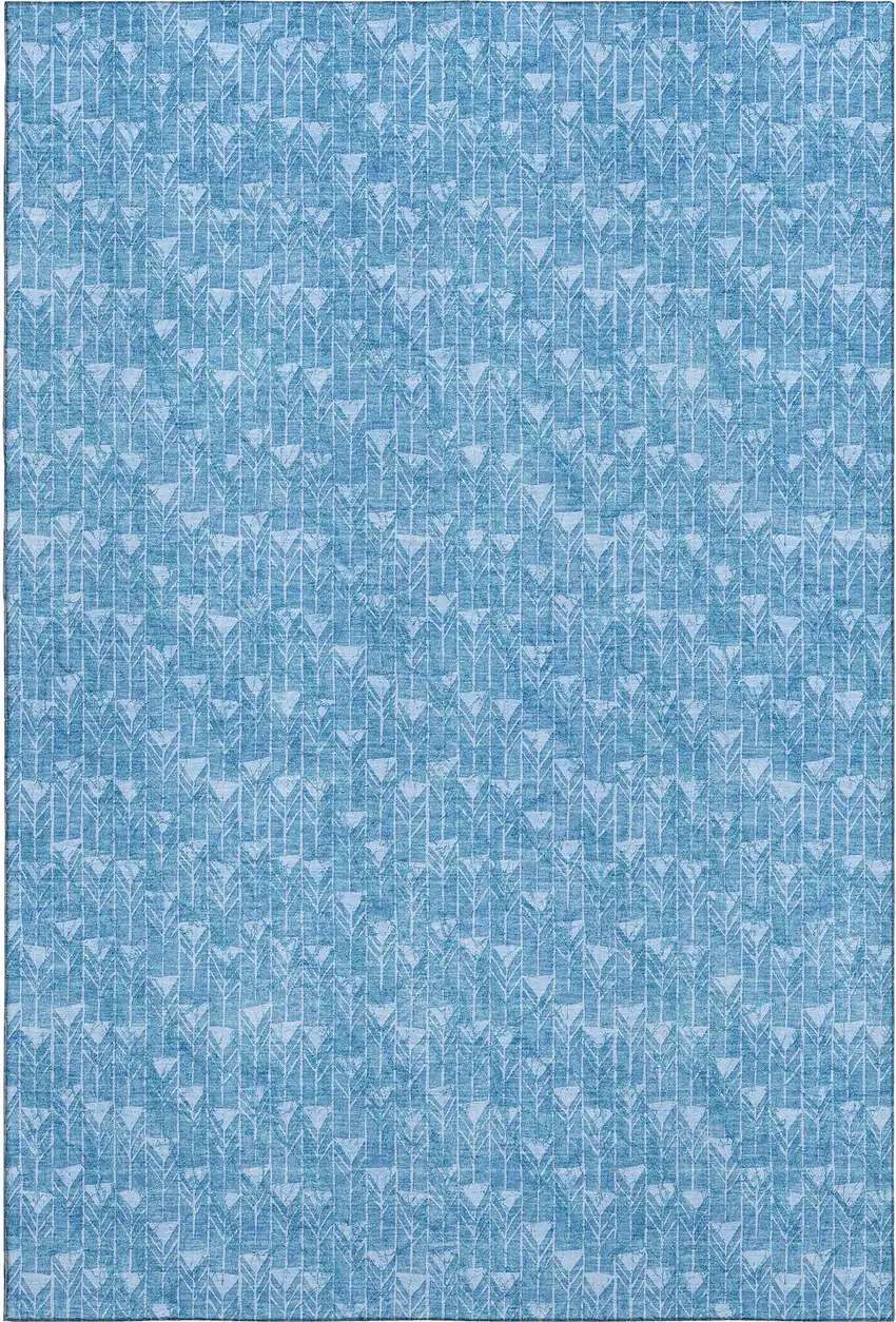 Blue And Ivory Geometric Washable Area Rug With UV Protection Photo 1