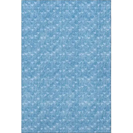 Blue And Ivory Geometric Washable Area Rug With UV Protection Photo 4