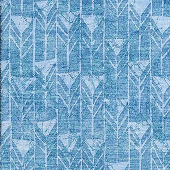 Blue And Ivory Geometric Washable Area Rug With UV Protection Photo 3