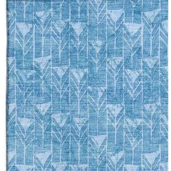 Blue And Ivory Geometric Washable Area Rug With UV Protection Photo 4