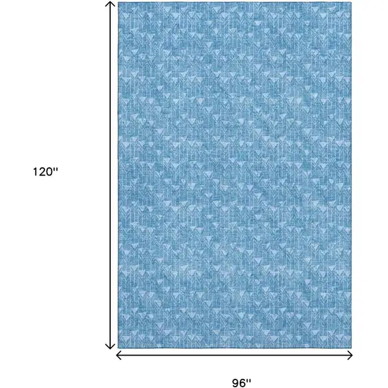 Blue And Ivory Geometric Washable Area Rug With UV Protection Photo 3