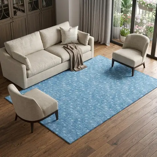 Blue And Ivory Geometric Washable Area Rug With UV Protection Photo 1