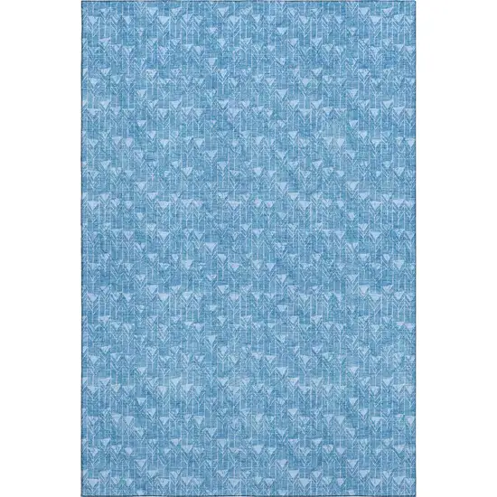 Blue And Ivory Geometric Washable Area Rug With UV Protection Photo 1