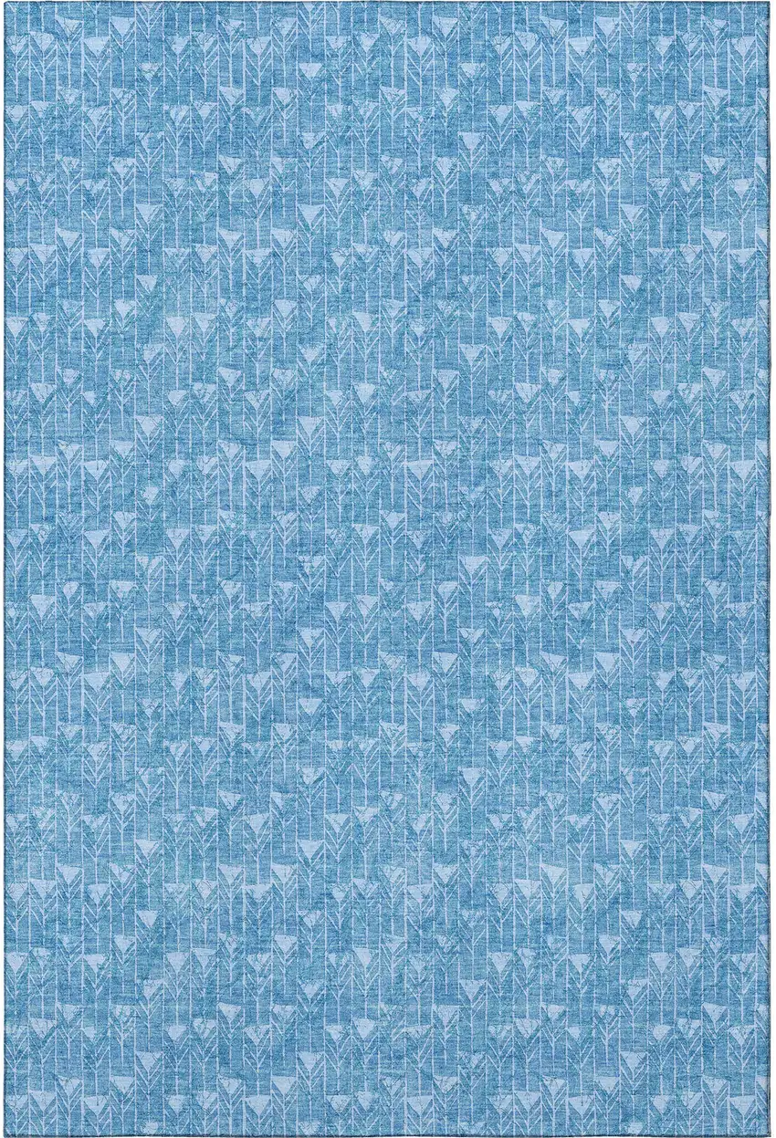 Blue And Ivory Geometric Washable Area Rug With UV Protection Photo 4