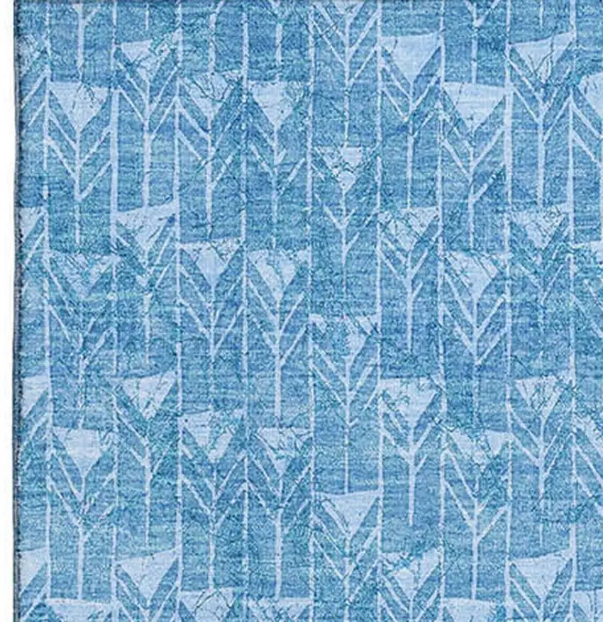 Blue And Ivory Geometric Washable Area Rug With UV Protection Photo 3