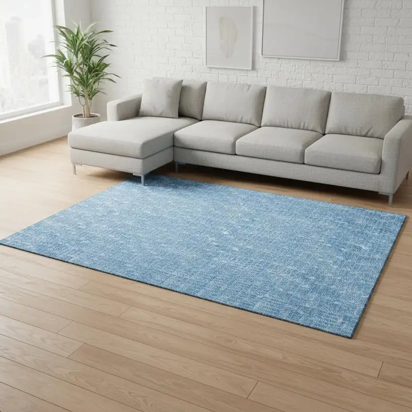 Blue And Ivory Geometric Washable Area Rug With UV Protection Photo 1