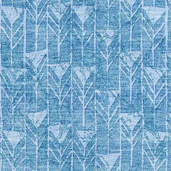 Blue And Ivory Geometric Washable Area Rug With UV Protection Photo 3