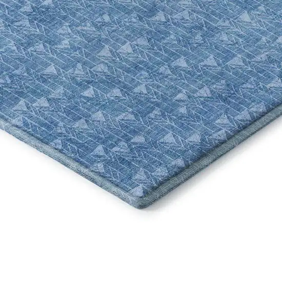 Blue And Ivory Geometric Washable Area Rug With UV Protection Photo 8