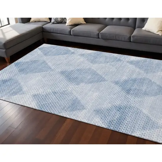 Blue And Ivory Geometric Washable Area Rug With UV Protection Photo 2