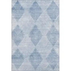 Photo of Blue And Ivory Geometric Washable Area Rug With UV Protection