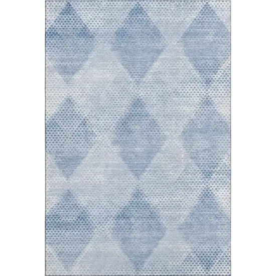 Blue And Ivory Geometric Washable Area Rug With UV Protection Photo 1