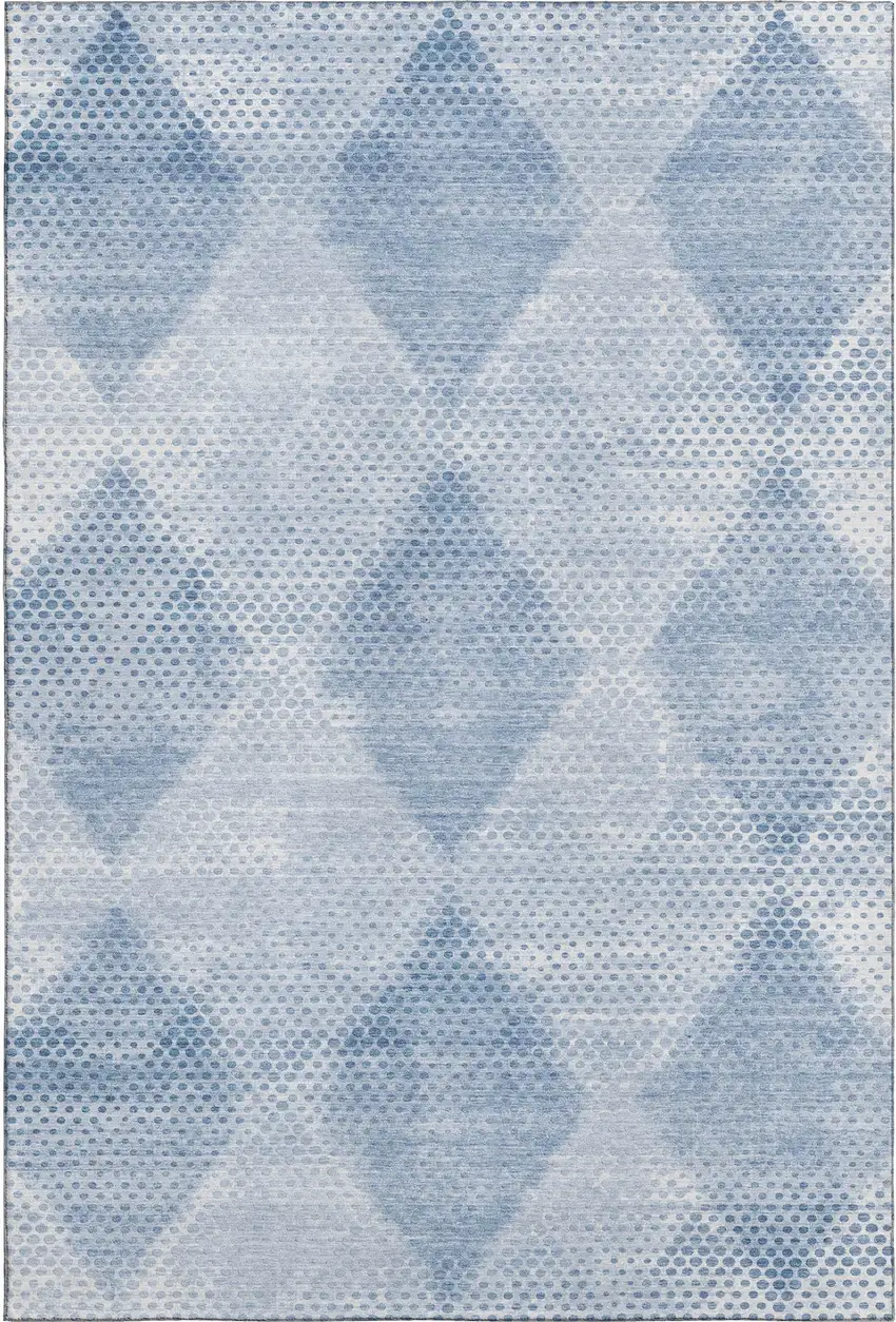 Blue And Ivory Geometric Washable Area Rug With UV Protection Photo 1