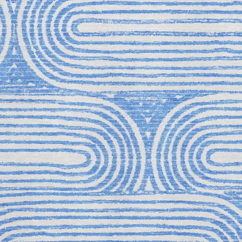 Blue And Ivory Geometric Washable Area Rug With UV Protection Photo 2