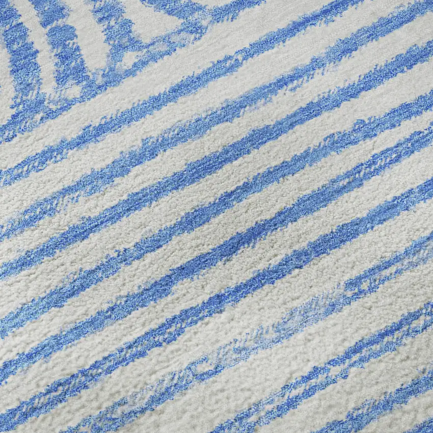 Blue And Ivory Geometric Washable Area Rug With UV Protection Photo 9