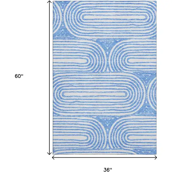 Blue And Ivory Geometric Washable Area Rug With UV Protection Photo 3