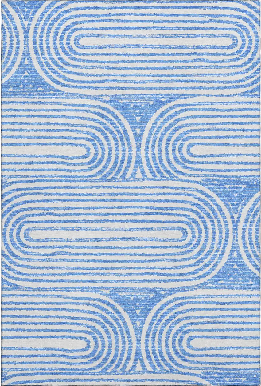 Blue And Ivory Geometric Washable Area Rug With UV Protection Photo 1