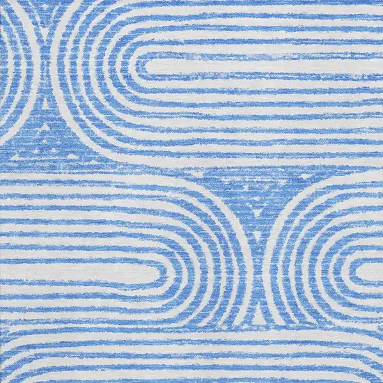 Blue And Ivory Geometric Washable Area Rug With UV Protection Photo 2