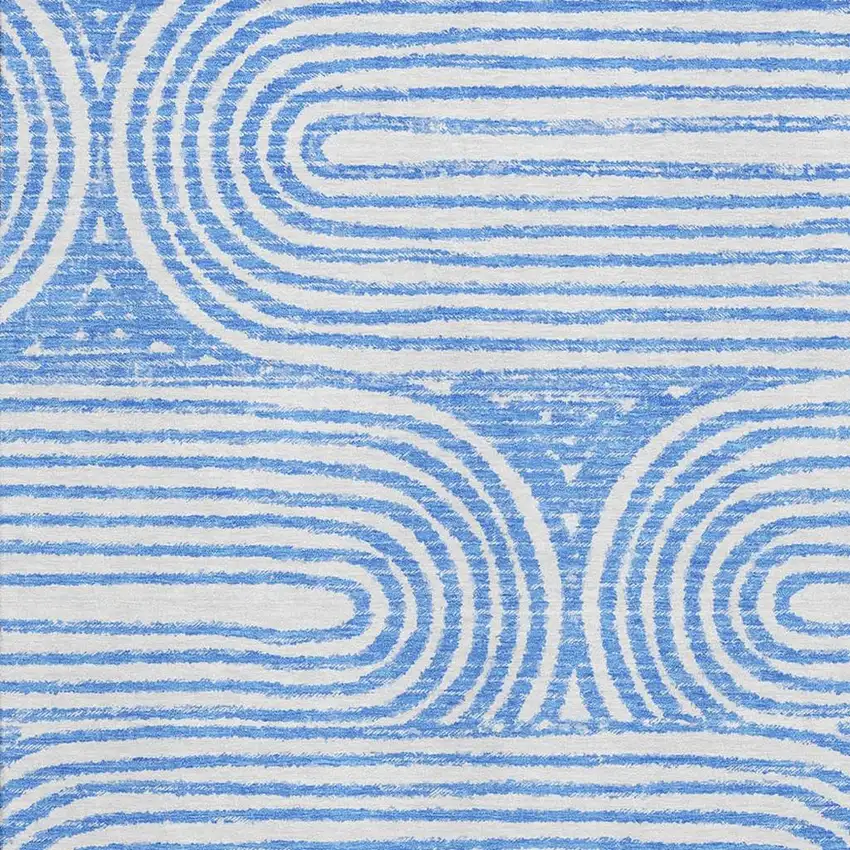 Blue And Ivory Geometric Washable Area Rug With UV Protection Photo 2