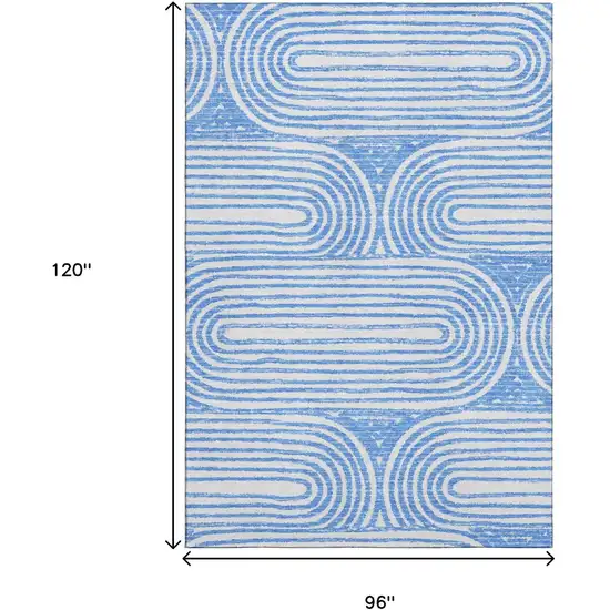 Blue And Ivory Geometric Washable Area Rug With UV Protection Photo 3