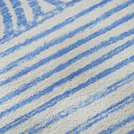 Blue And Ivory Geometric Washable Area Rug With UV Protection Photo 9