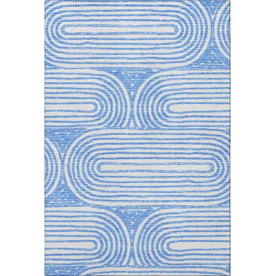 Blue And Ivory Geometric Washable Area Rug With UV Protection Photo 3