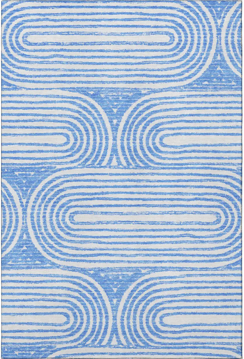 Blue And Ivory Geometric Washable Area Rug With UV Protection Photo 3