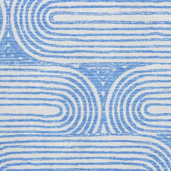 Blue And Ivory Geometric Washable Area Rug With UV Protection Photo 2