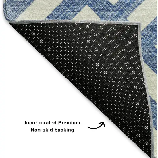Blue And Ivory Geometric Washable Area Rug With UV Protection Photo 5