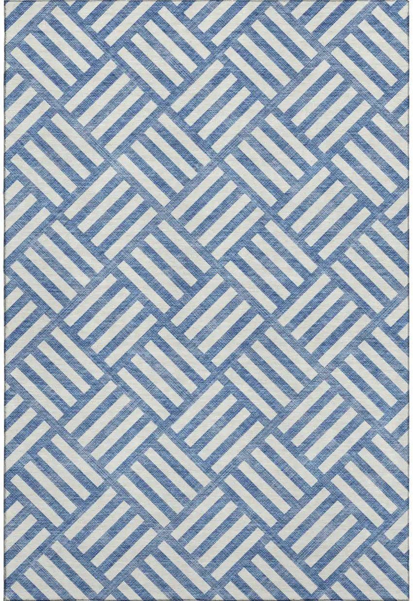 Blue And Ivory Geometric Washable Area Rug With UV Protection Photo 4