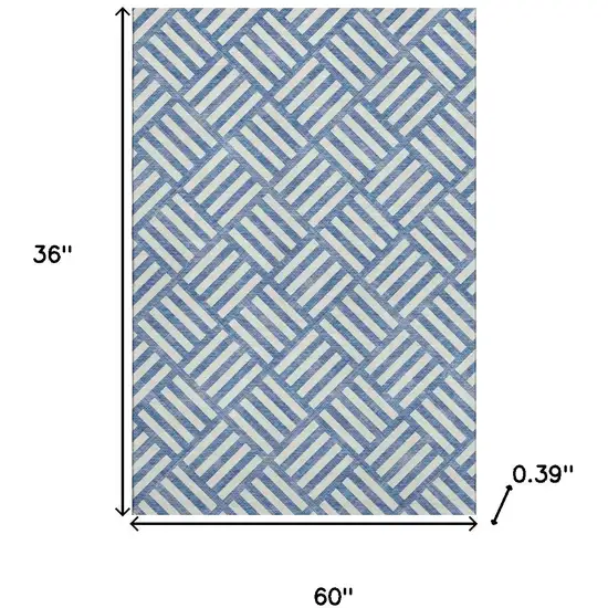 Blue And Ivory Geometric Washable Area Rug With UV Protection Photo 3