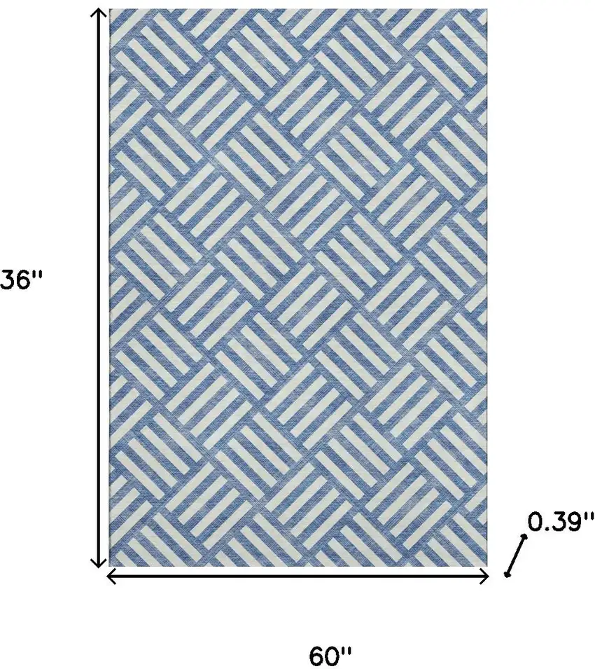Blue And Ivory Geometric Washable Area Rug With UV Protection Photo 3