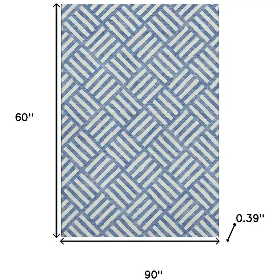 Blue And Ivory Geometric Washable Area Rug With UV Protection Photo 3