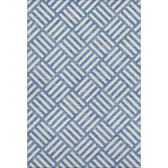 Blue And Ivory Geometric Washable Area Rug With UV Protection Photo 5