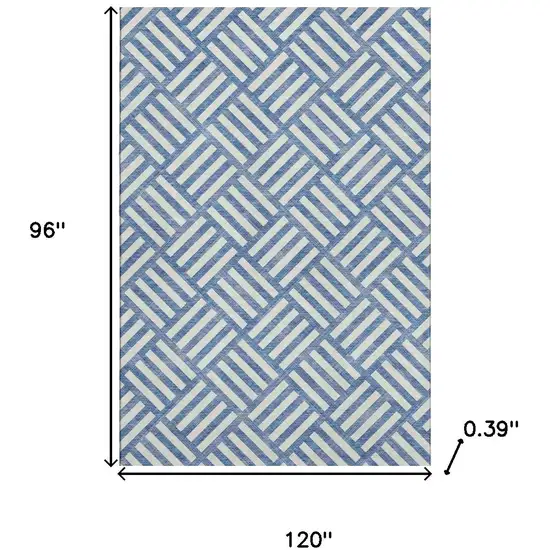 Blue And Ivory Geometric Washable Area Rug With UV Protection Photo 3